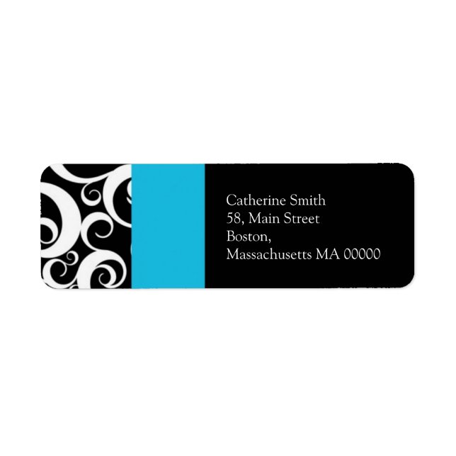 Étiquette de adresse Turquoise et Black Damask (Devant)