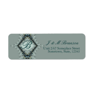 Étiquette de adresse Turquoise Monogram Satin Lace