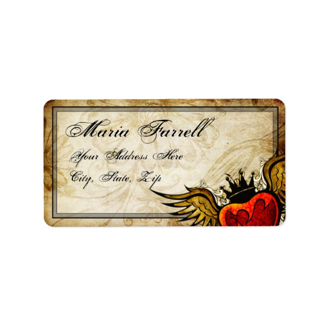 Étiquette de adresse vintage de coeur ailé de tato (Devant)