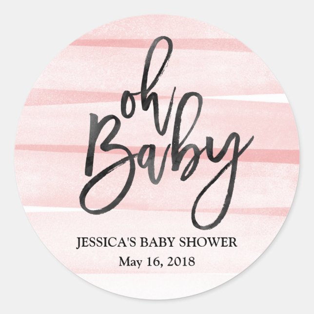 Étiquette de Baby shower de couleur rose (Devant)