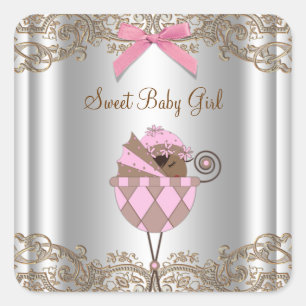 Étiquette de Baby Shower pour Landau Rose Marron