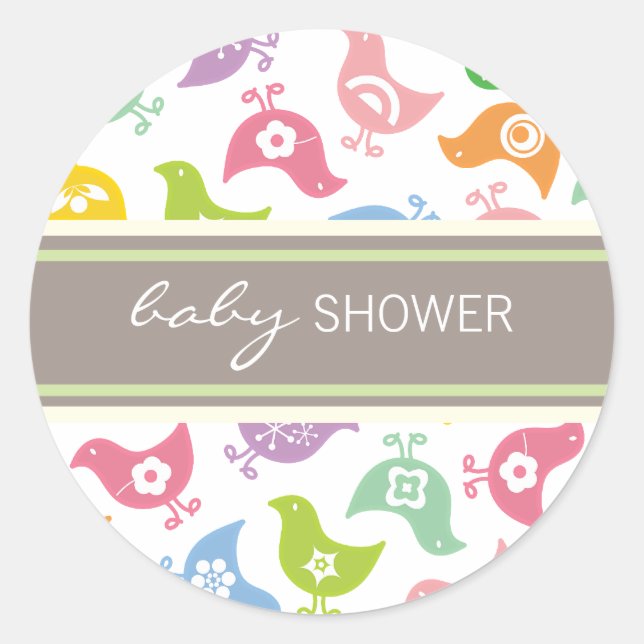 Étiquette de Baby shower Retro Rainbow Chicks / St (Devant)