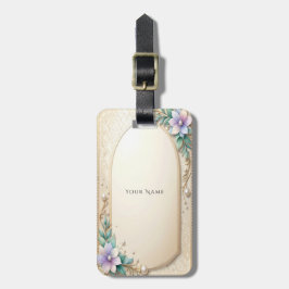 Étiquette de bagage à cadre floral décoratif avec 