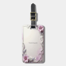 Étiquette de bagage à cadre floral rose