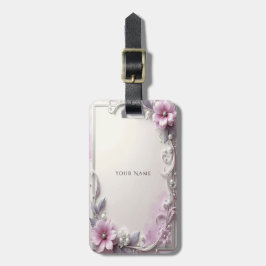 Étiquette de bagage à cadre floral rose