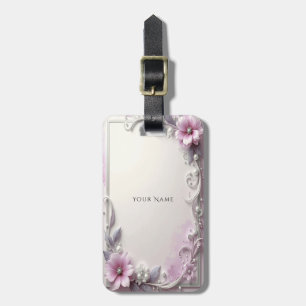 Étiquette de bagage à cadre floral rose