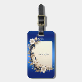 Étiquette de bagage à embellissement floral bleu b