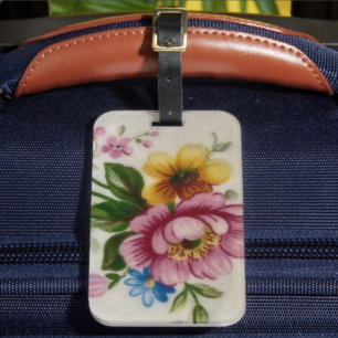 Étiquette de bagage à fleurs en forme de tasse à t