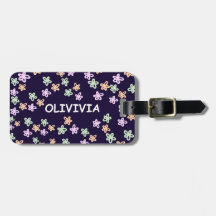 Étiquette de bagage à motif floral bleu personnali