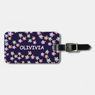 Étiquette de bagage à motif floral bleu personnali