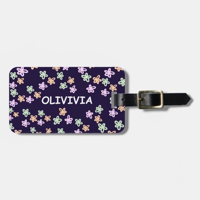 Étiquette de bagage à motif floral bleu personnali (Devant horizontal)