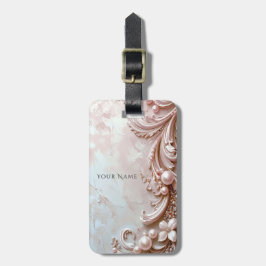Étiquette de bagage à perle ornée rose et florale