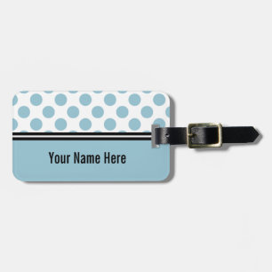 Étiquette de bagage à pois bleue aquamarine et bla