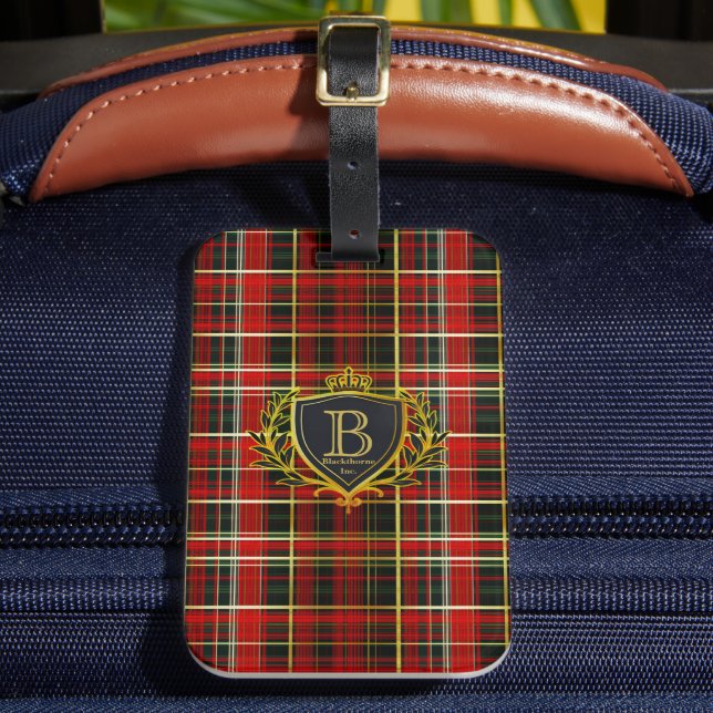 Étiquette de bagage en tartan à monogramme de luxe (Insitu Rectoal 2)