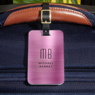 Étiquette de bagage métallisée fausse rose à monog