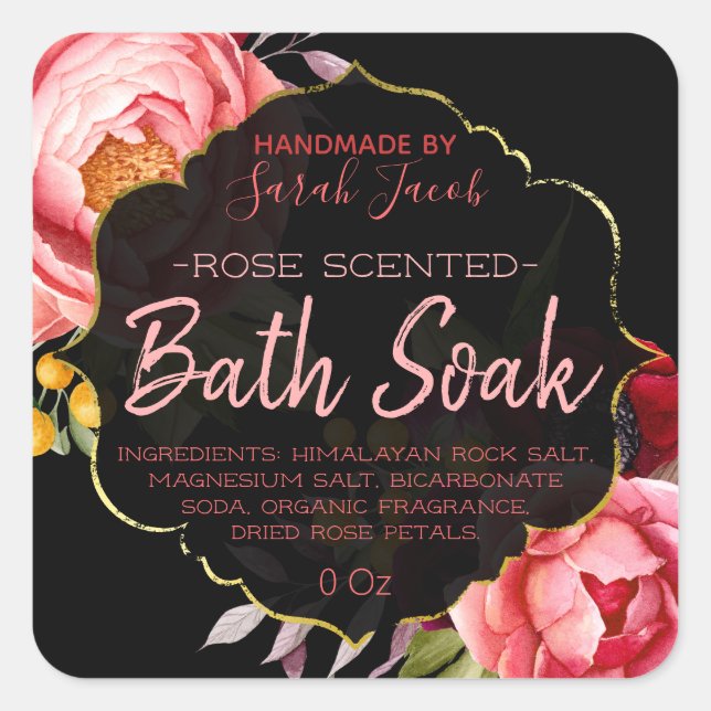Étiquette de bain floral personnalisable (Devant)