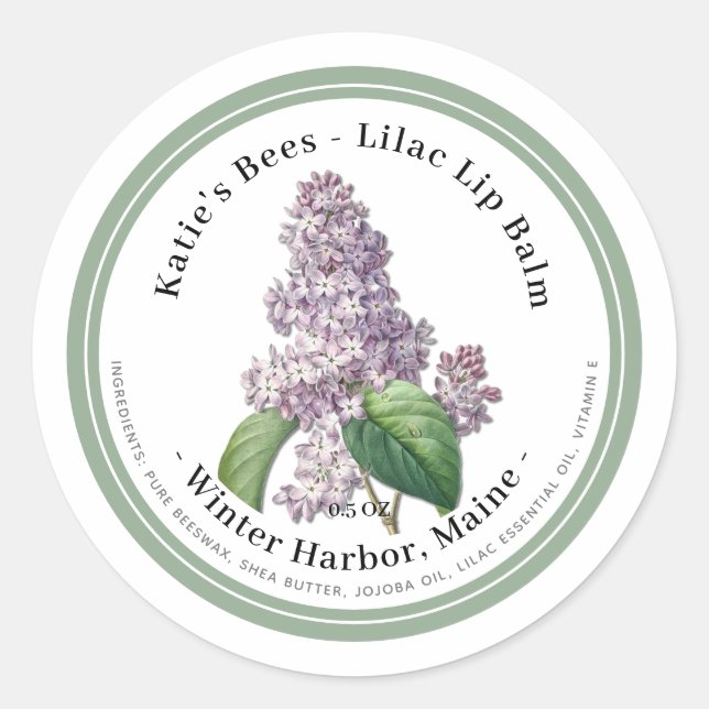 Étiquette de baume à lèvres avec Lilac Flower Illu (Devant)