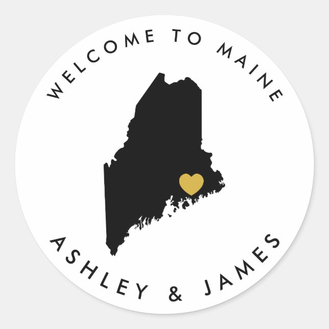 Étiquette de bienvenue du Mariage Maine Map (Devant)