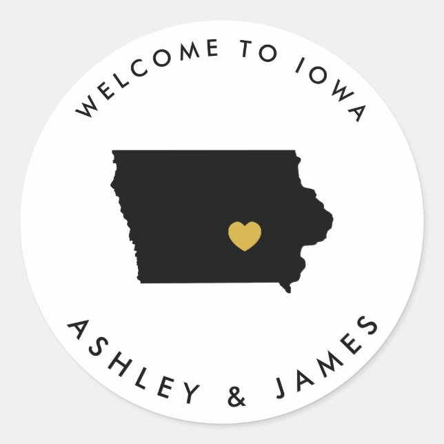 Étiquette de bienvenue Mariage Iowa, or et noir (Devant)