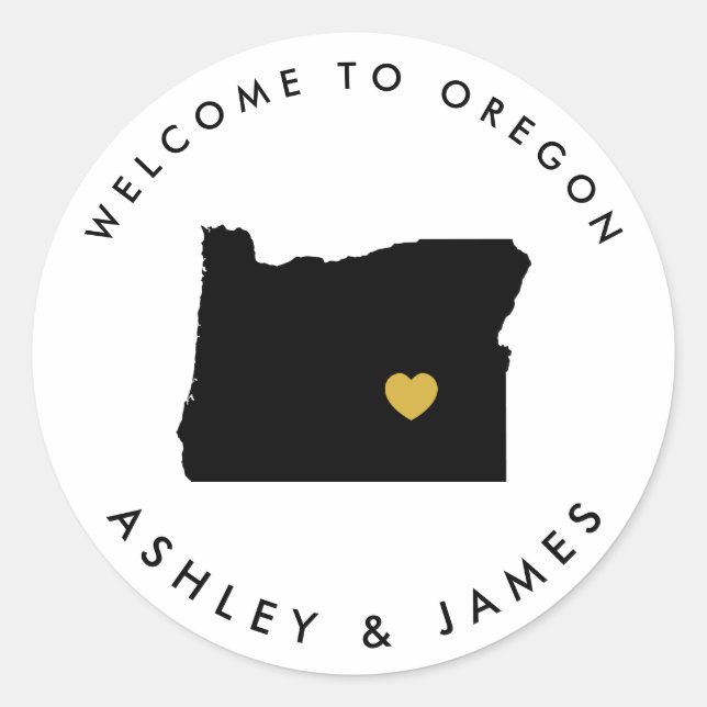 Étiquette de bienvenue Mariage Oregon, noir et or (Devant)