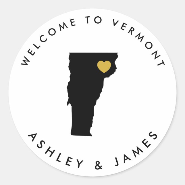 Étiquette de bienvenue Mariage Vermont, noir, or (Devant)