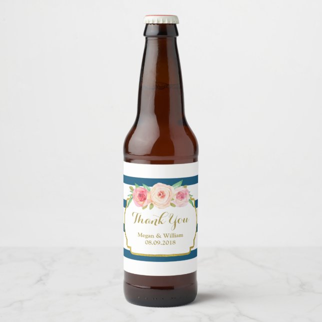 Étiquette de bières d'or rose Floral (Devant)