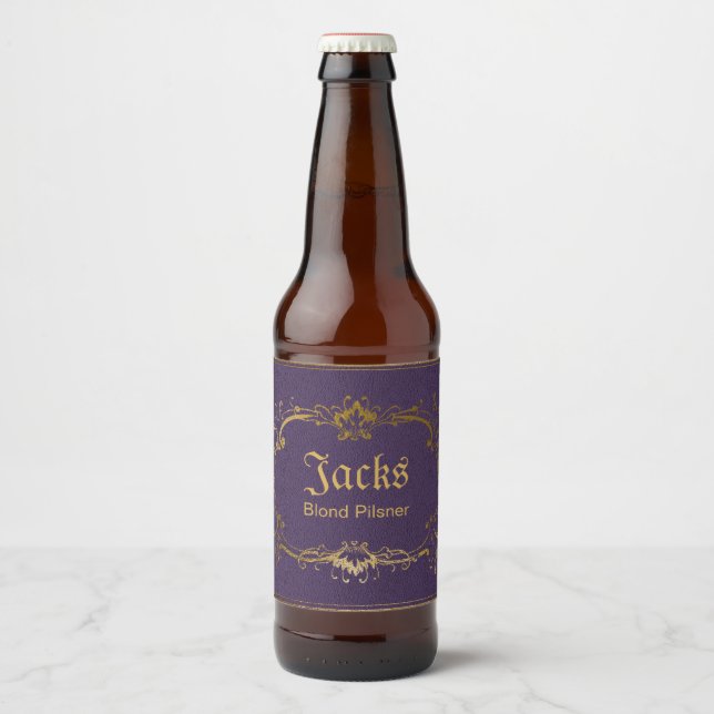 Étiquette de bières personnalisé violet et or (Devant)