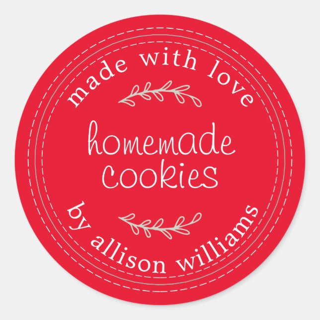 Étiquette de biscuits faits maison rouge rustique (Devant)
