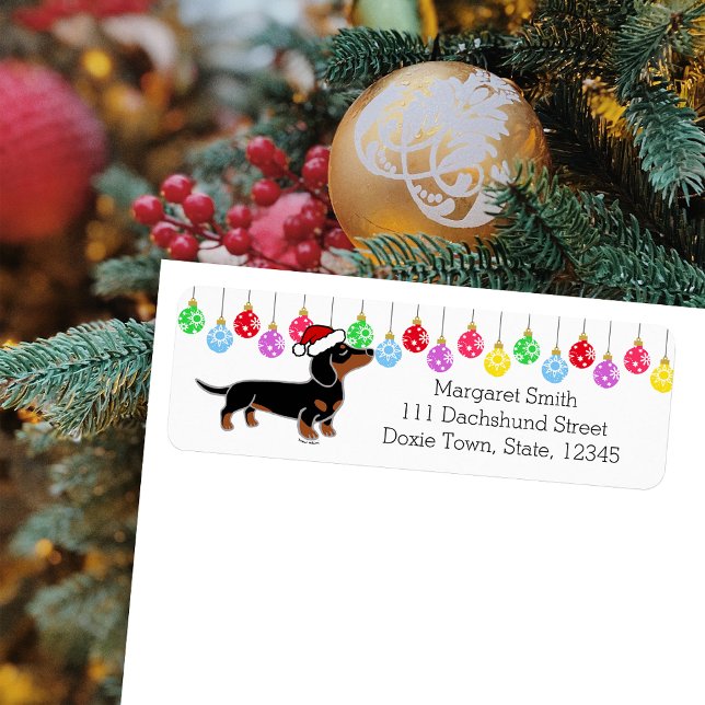Étiquette de Black and Tan Dachshund Père Noël (Black and Tan Dachshund Posing Santa Design Christmas Return Address Labels for Dachshund Owners.)