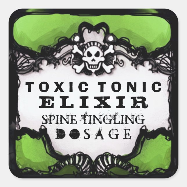 Étiquette de boisson Halloween Lime Green et Carré (Devant)