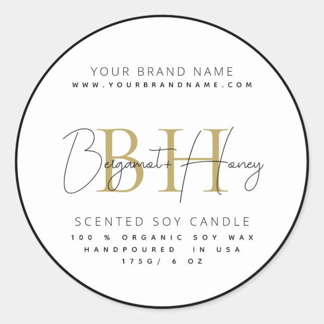 Étiquette de bougie à bordure noire avec monogramm (Devant)