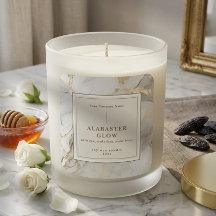 Étiquette de bougie beige élégante en agate or bla