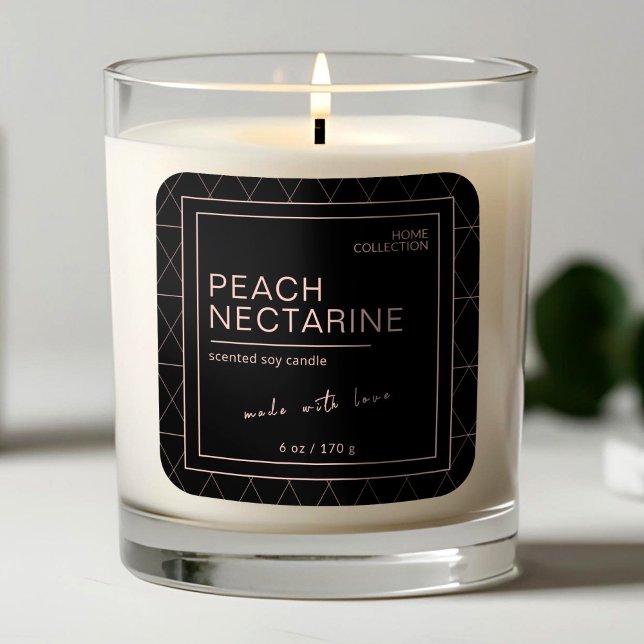 Étiquette de bougie Boho Elegant Black & Peach (Black & Peach Elegant Boho Candle Label )