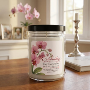Étiquette de bougie commémorative orchidée rose aq