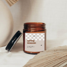 Étiquette de bougie en soya à carreaux rétro boho