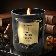 Étiquette de Bougie Luxueuse en Or Noir Agate Élég