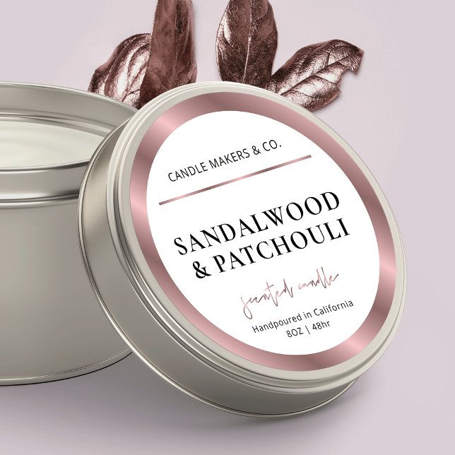 Étiquette de bougie moderne  bronze Rose Gold Pack (Elegant rose gold effect round product labels - great to use as jar or tin lid labels)