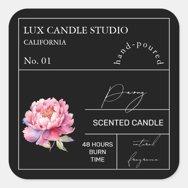 Étiquette de bougie parfumée de Peony Apothecary (Devant)