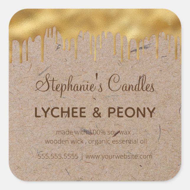 Étiquette de bougies | Verser de l'or sur du papie (Devant)
