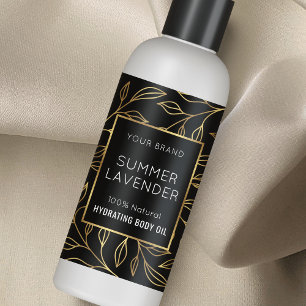 Étiquette de bouteille cosmétique Black & Gold Flo