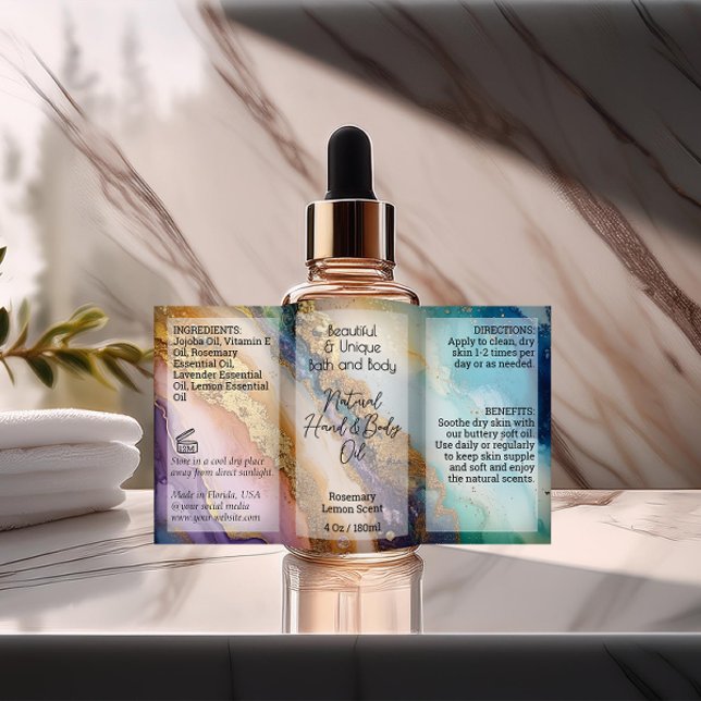 Étiquette de bouteille d'Agate 4oz ou produit de g (rainbow agate custom 4oz dropper bottle label)