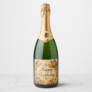 étiquette de bouteille de champagne d'anniversaire