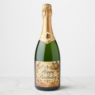 étiquette de bouteille de champagne d'anniversaire