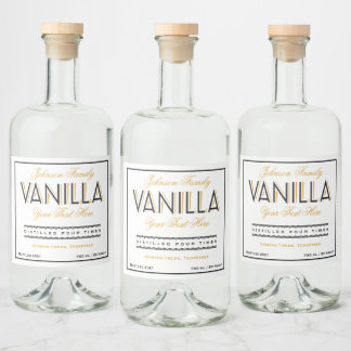 Étiquette de bouteille de liqueur noir et or vanil