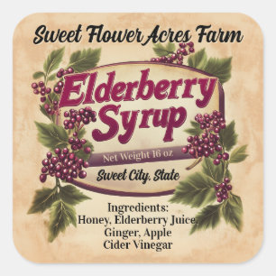 Étiquette de bouteille de produit Elderberry Sirop