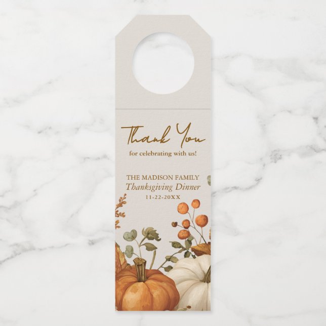 Étiquette de bouteille de Thanksgiving beige clair (Devant)