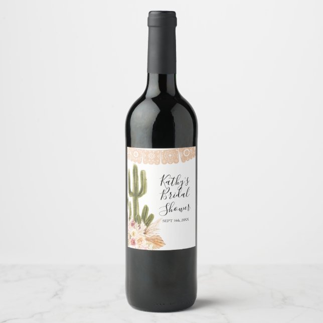 Étiquette de bouteille de vin Boho Cactus Taco Bou (Devant)