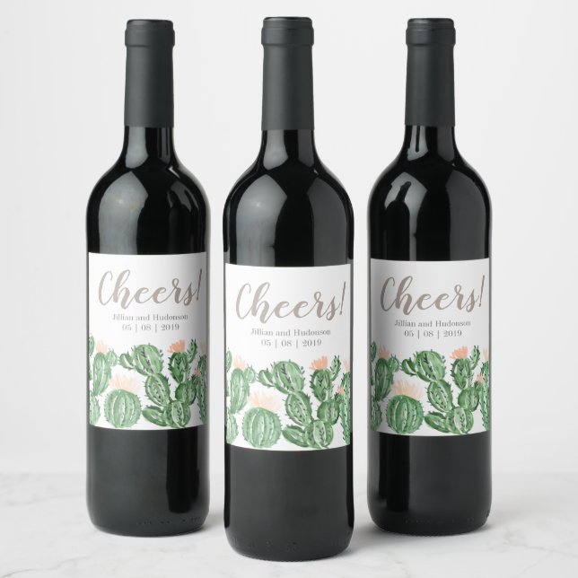 étiquette de bouteille de vin de mariage cactus su (Bouteilles)