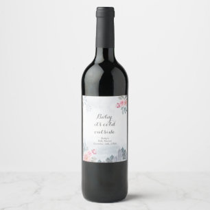 Étiquette de bouteille de vin de Noël rose d'hiver