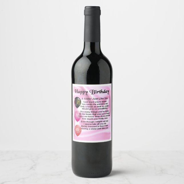 Étiquette de bouteille de vin de poème soeur - Joy (Devant)